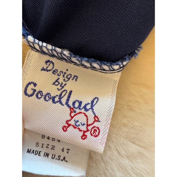 VTG Goodlad Girls Peter Pan Collar Striped Top Navy Pleated Suspender Skirt Sz 4 - Picture 6 of 11